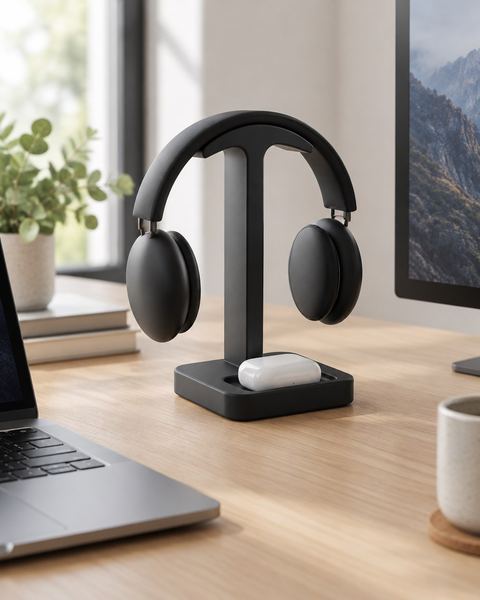 Soporte de auriculares en uso