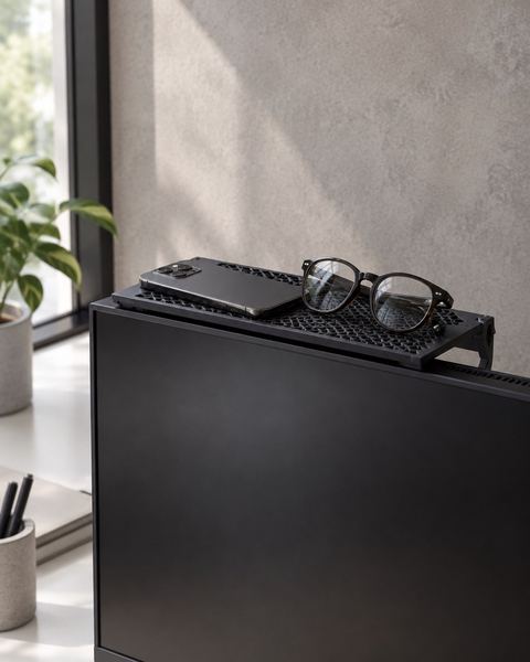 Estante de monitor en uso