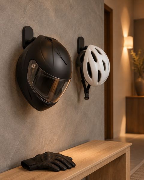 Colgador de casco en uso