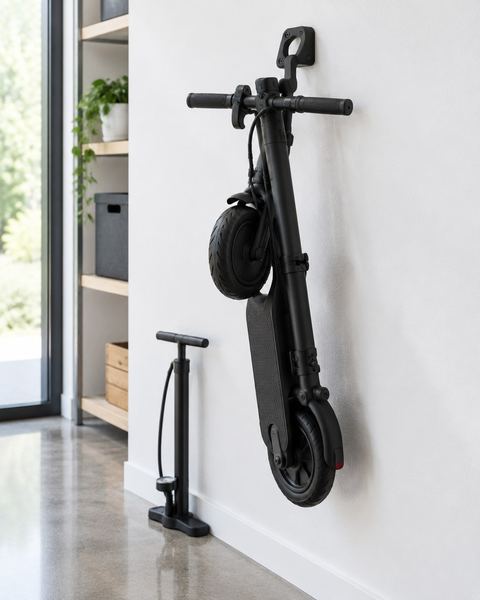 Colgador de patinete en uso