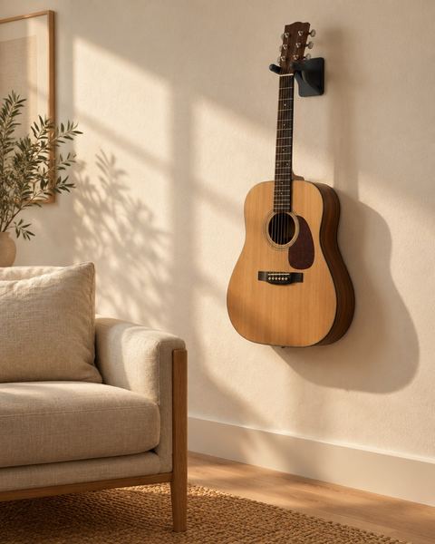 Colgador de guitarra en uso