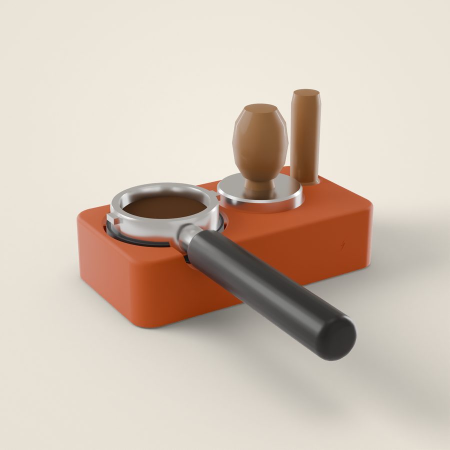 Estación de espresso, portafiltro y tamper